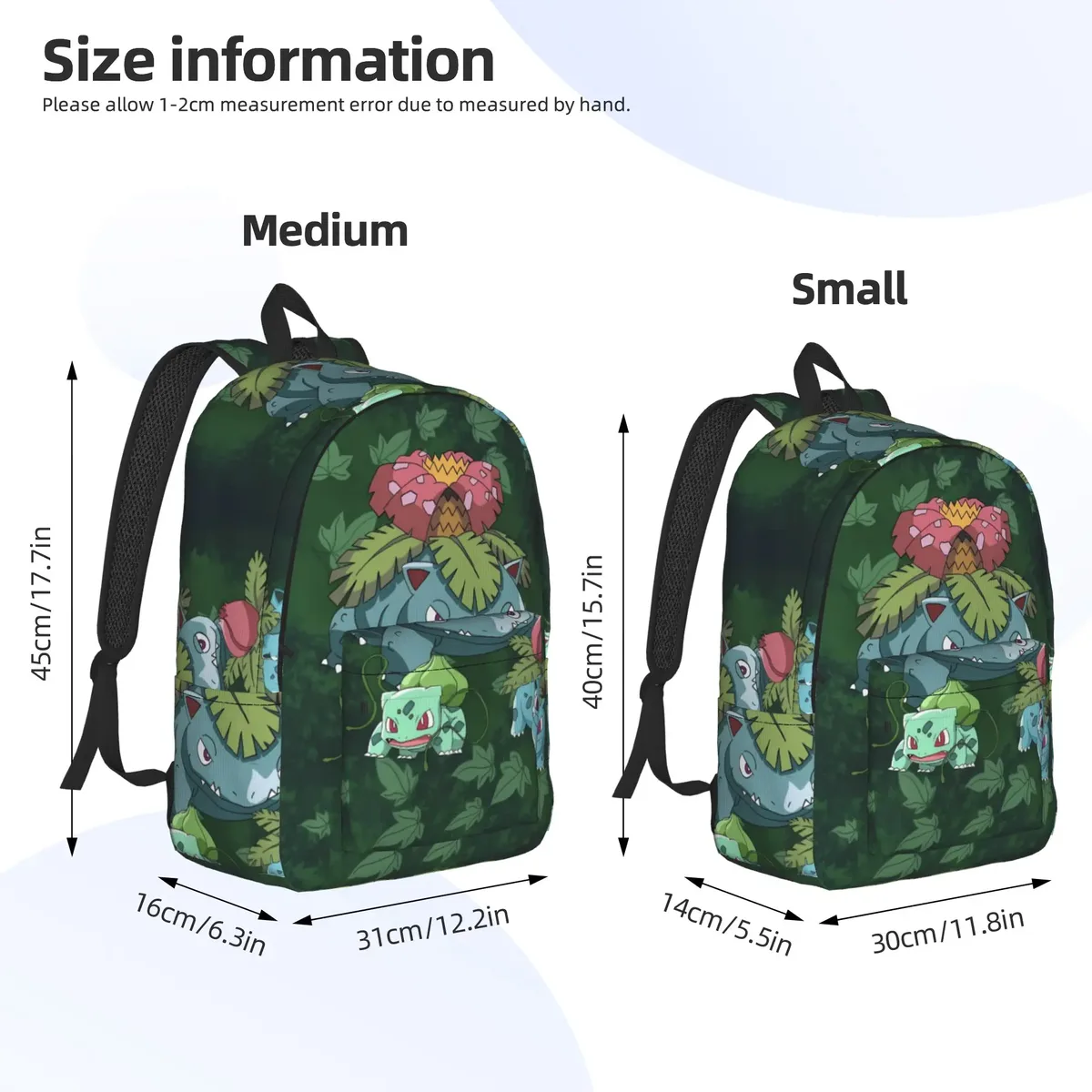 sac à dos de voyage bulbasaur forest cartoon, sacs à dos de voyage pour hommes, sacs d'école secondaire à motifs colorés, sac à dos cool