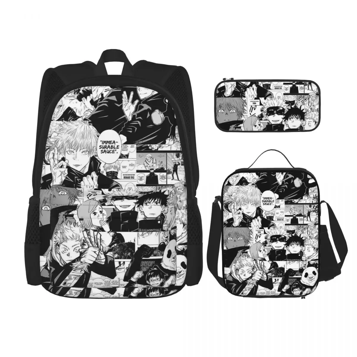 3pecs/ensemble ryomen sukuna sac à dos pour étudiant retour à l'école jujutsus kaisens anime lycée sac en toile sac à déjeuner trousse à crayons