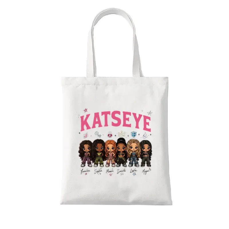 cadeaux pour fans de kpop, sac fourre-tout grande capacité pour femmes katseye world tour, sacs de voyage multifonctionnels, sacs de shopping en toile tendance