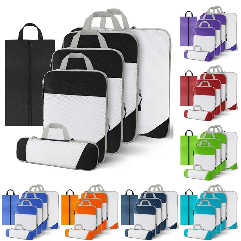 sac de rangement en nylon imperméable à compression de voyage portable, ensemble de pochettes de rangement à m