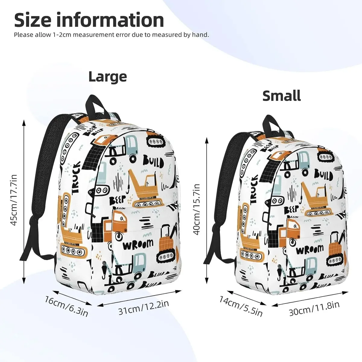 sac à dos en toile de dessin animé léger pour hommes et femmes, sac de voyage décontracté, sac à dos extérieur, sac à dos pour ordinateur portable, camion