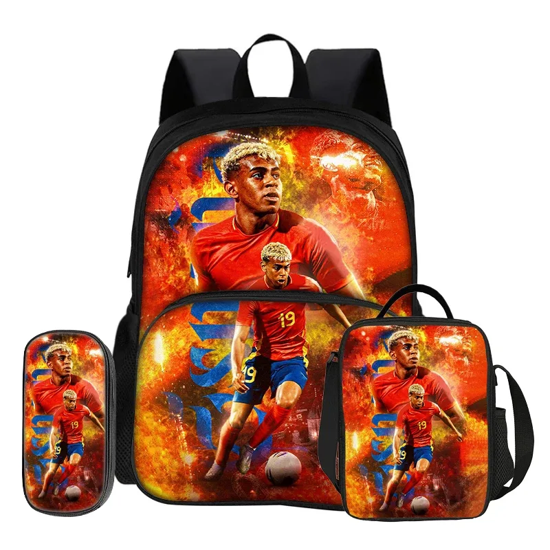 ensemble de 3 pièces avec sac à dos à poche avant football star, sac à déjeuner isotherme, trousse à crayons, sac à dos l-lamin yamal
