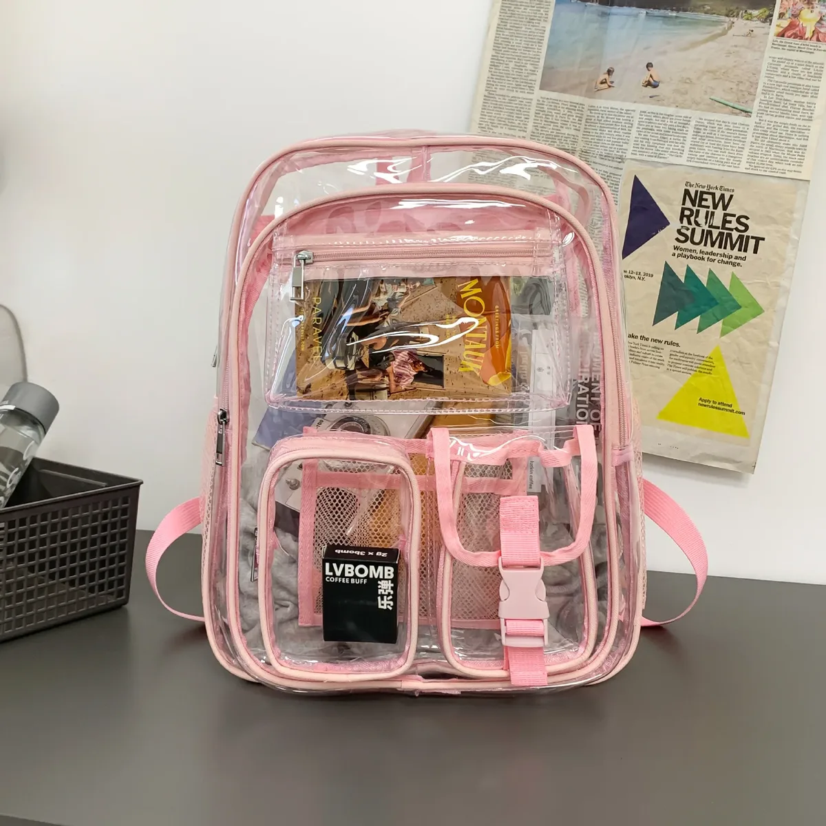 nouveau sac à dos adapté aux écoles, sac transparent en pvc robuste adapté aux champs sportifs