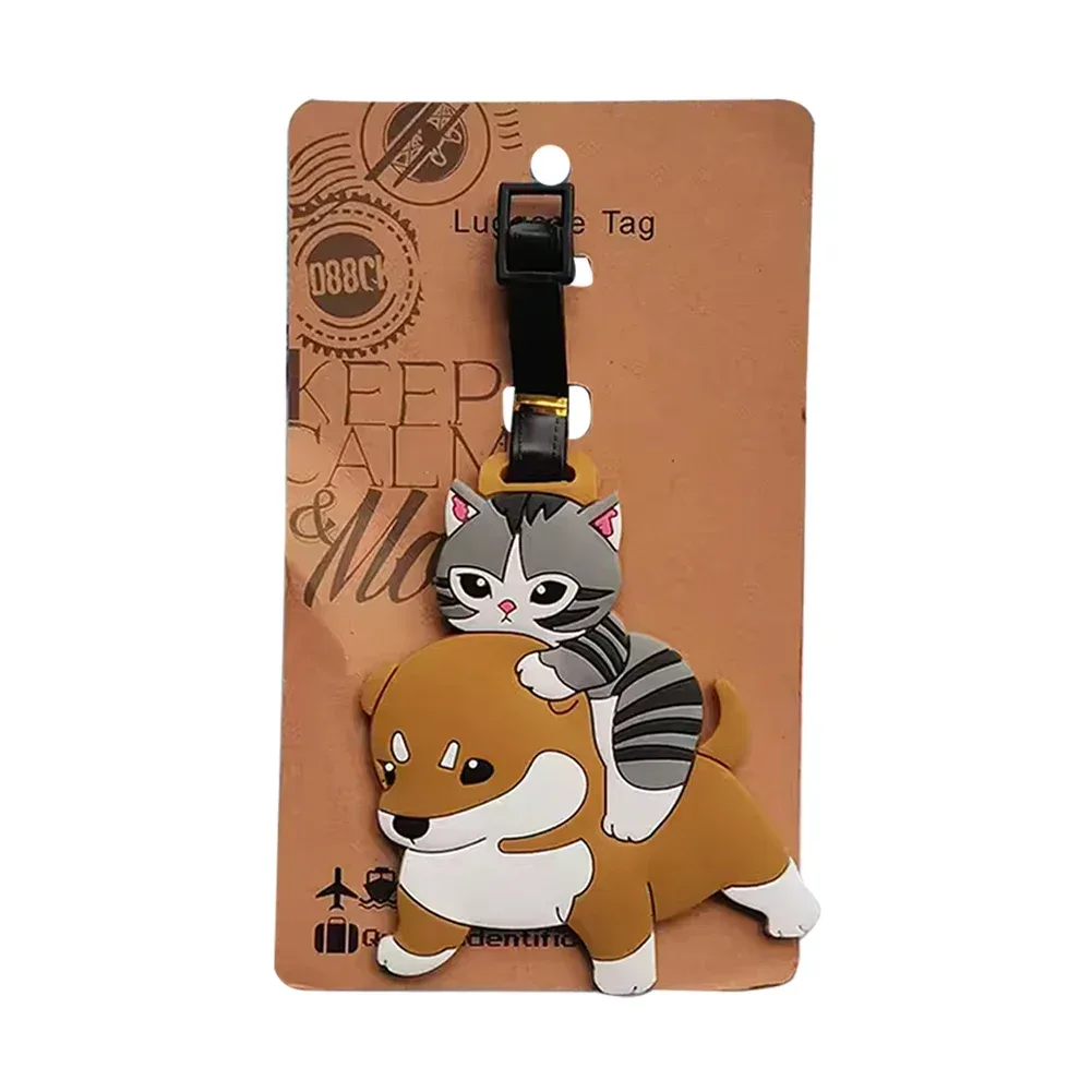 étiquette de bagage design chat requin kawaii, accessoires de voyage pour femmes, étiquette de bagage en pvc de dessin animé pour hommes, portable, anti-perte, adresse, nom