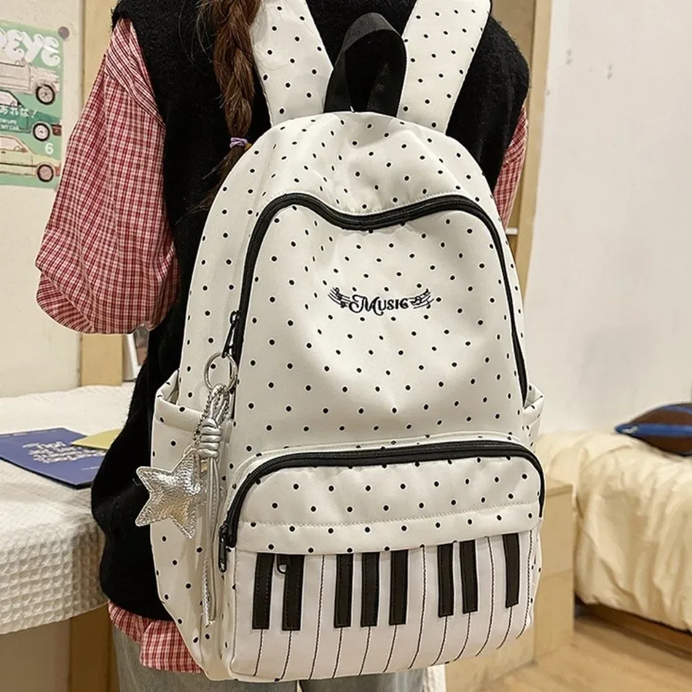 nouveau sac à dos à pois grande capacité, multifonctionnel et léger, motif clavier de piano, noir, pour femmes