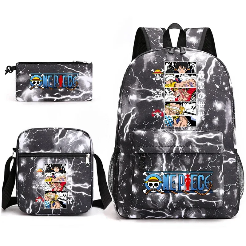 ensemble de sacs à dos d'école imprimés one piece luffy, 3 en 1, sac à bandoulière, trousse à crayons pour garçons, filles, enfants
