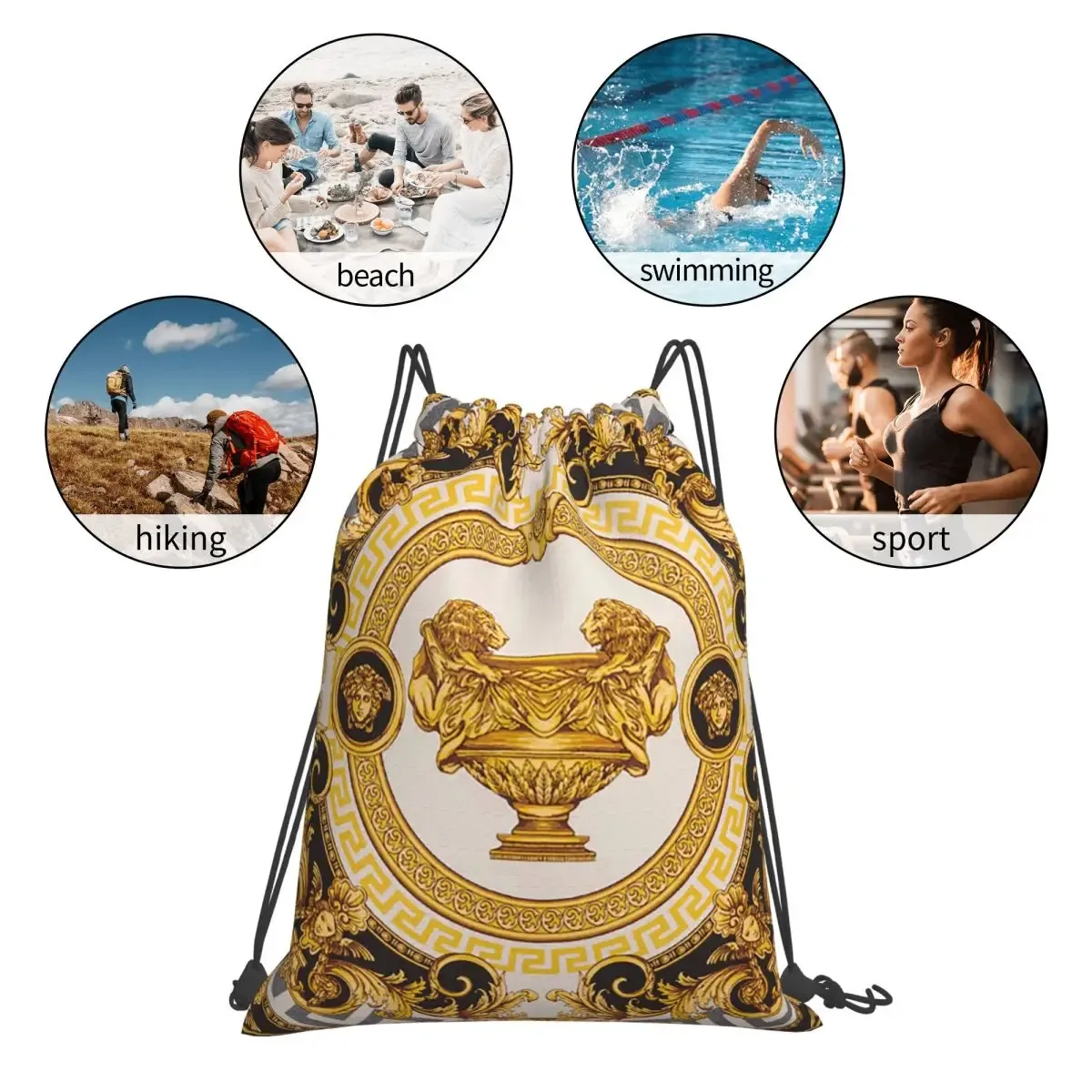 sacs à dos décoratifs dorés de style baroque, sacs à cordon portables, sacs à chaussures, sacs à livres pour homme et femme, pour l'école