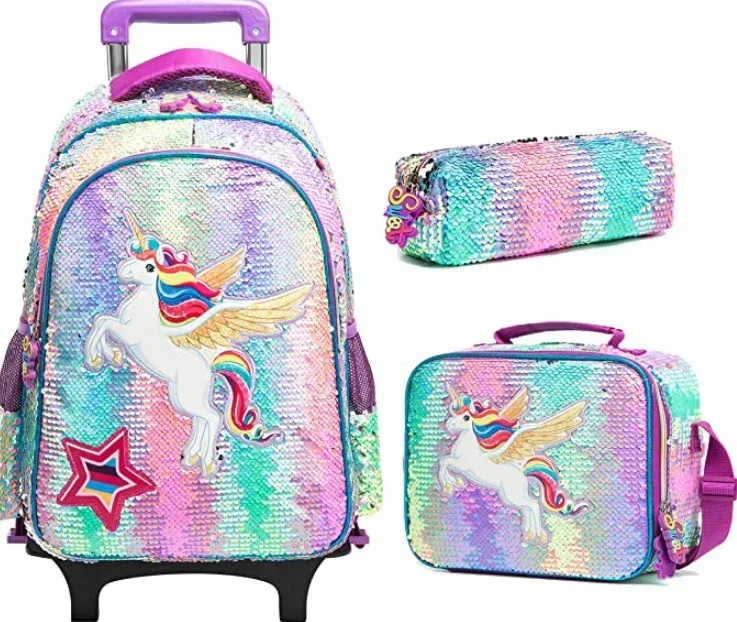sac à dos d'école à roulettes sac d'école avec roulettes sac cartable enfants école sac à dos roulant pour filles sac de chariot d'école