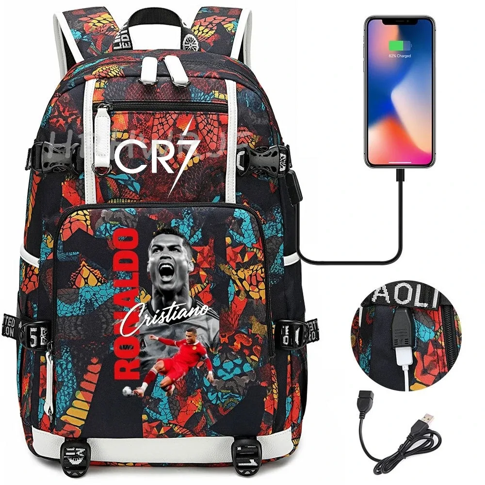 sac à dos camouflage cr7 pour ordinateur portable, sac à dos de randonnée, sacs d'école de 18 pouces, sacs d'école imperméables usb de grande capacité, sac à dos mochilas