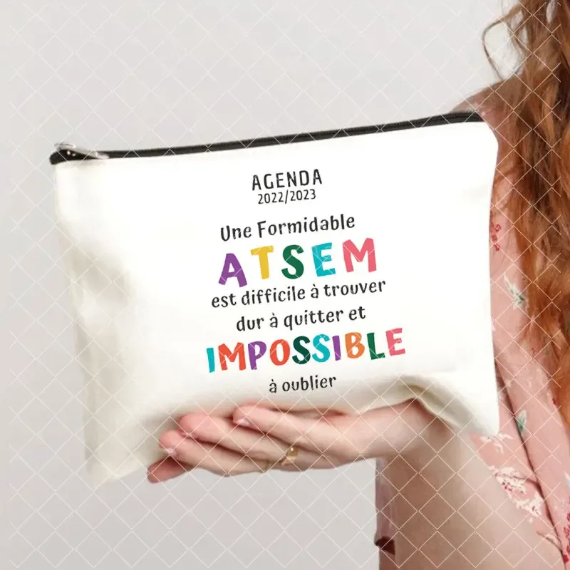 merci atsem – trousse de maquillage imprimée française, grande trousse à crayons, fournitures de papeterie scolaire, sac de rangement, pochette de lavage de voyage, cadeaux pour atsem