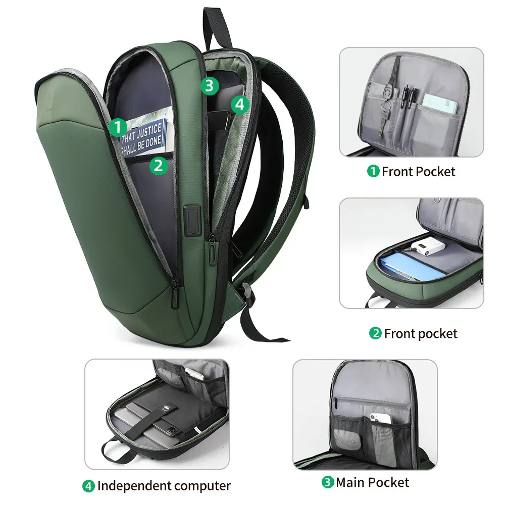 heroic knight-sac à dos d'affaires étanche pour homme et femme, sac pour ordinateur portable mince 17 ", sac d'école de luxe avec usb, fermeture éclair ykk, mode de travail