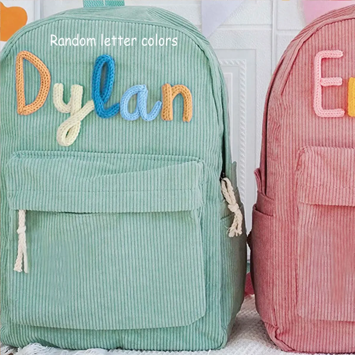 sac à dos personnalisé en velours côtelé pour hommes et femmes, lettres brodées à la main, sac à dos en tissu coloré, 1 pièce