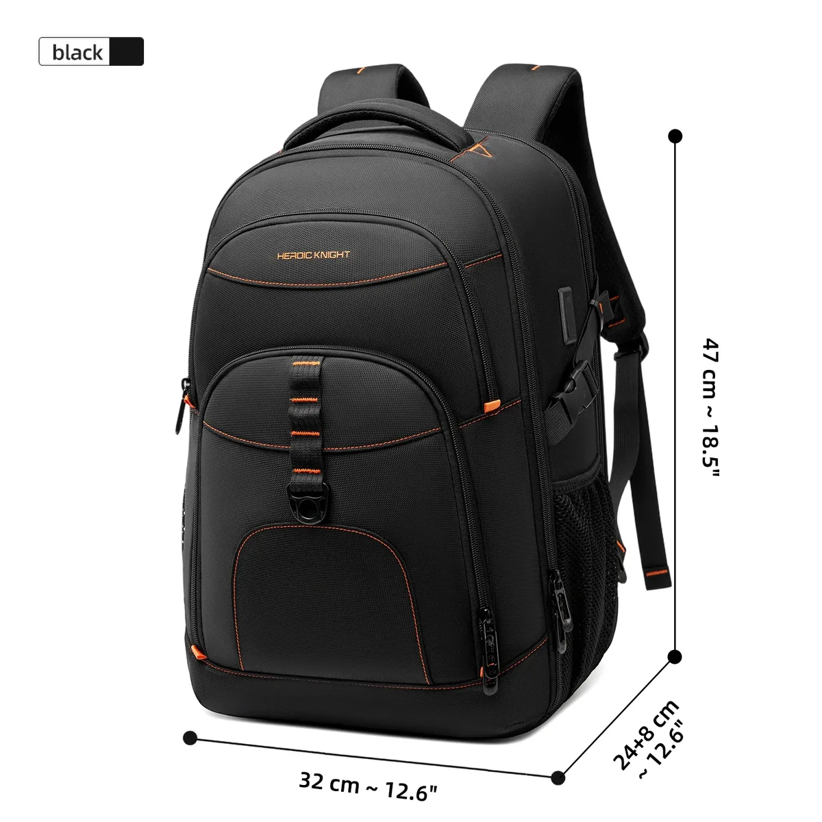 sac à dos multifonctionnel heroic knight pour hommes, sac de voyage extensible pour ordinateur portable 17,3 pouces, avec port usb, imperméable, élégant, idéal pour l'université.