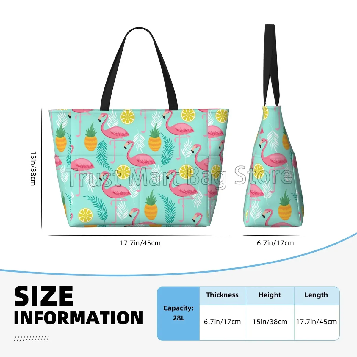grand sac fourre-tout de plage imprimé flamant rose pour femmes, sac de voyage portable, sac de piscine étanche et résistant au sable pour la natation, la salle de sport, les vacances d'épicerie