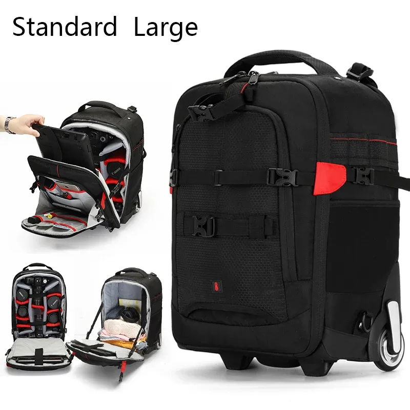sac à dos photographique à roulettes professionnel, valise de voyage pour appareil photo, sac à dos à roulettes pour appareil photo numérique vidéo