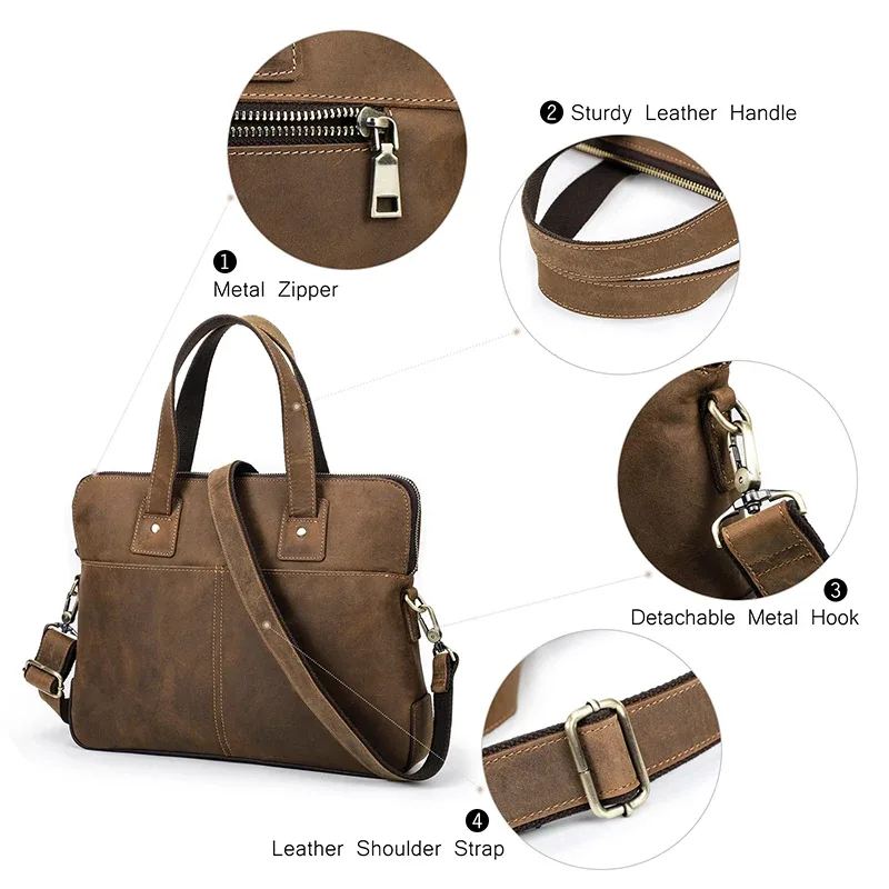 contact's – mallette en cuir véritable pour hommes, sac à main vintage pour ordinateur portable, sac à bandoulière décontracté grande capacité, sacoche pour macbook 13 ''16''