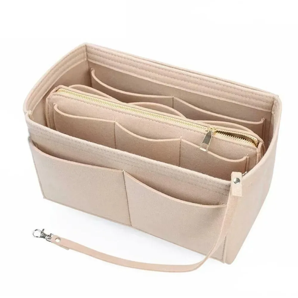 organisateur de sac à main léger en feutre, pochette de rangement pour cosmétiques, couleur unie, sac multifonctionnel pour articles de toilette.