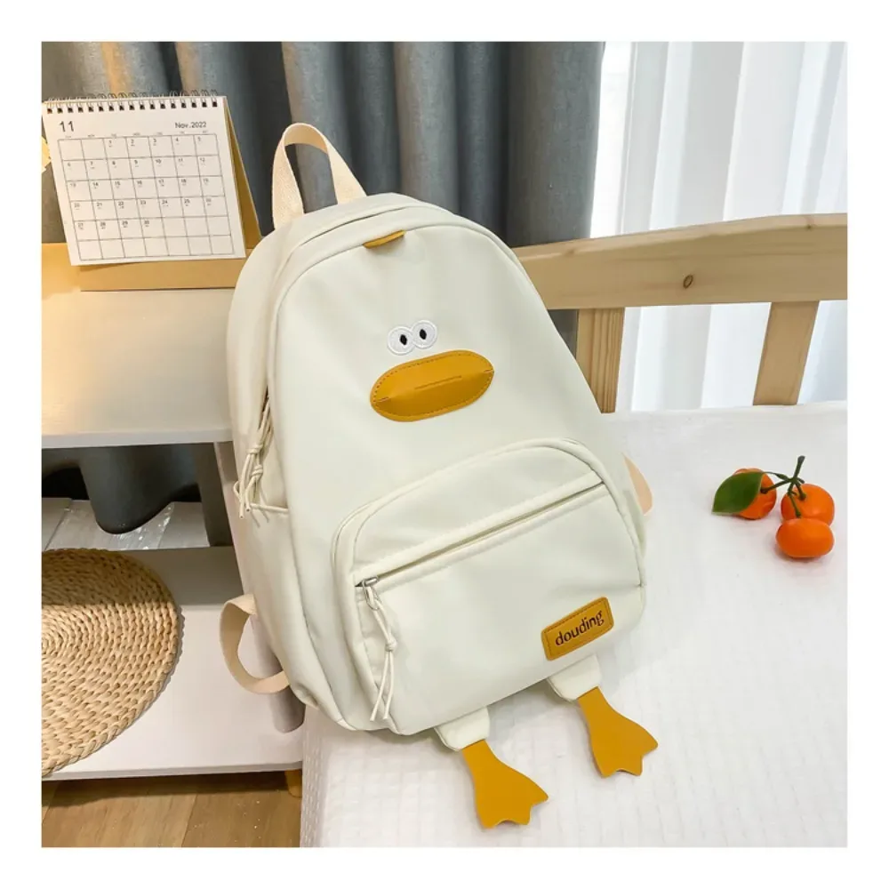sac de voyage en nylon avec motif de canard de dessin animé, poches à 3 couches, grande capacité, sac à dos pour tout-petits, sac d'école à fermeture éclair pour étudiants, maternelle