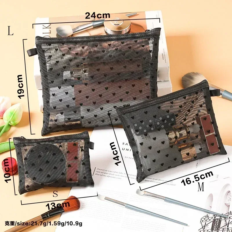 sacs à cosmétiques transparents en maille, 1 pièce, petit grand sac de maquillage noir pour femmes, organisateur de toilette de voyage, pochette de rangement de rouge à lèvres, trousse à crayons
