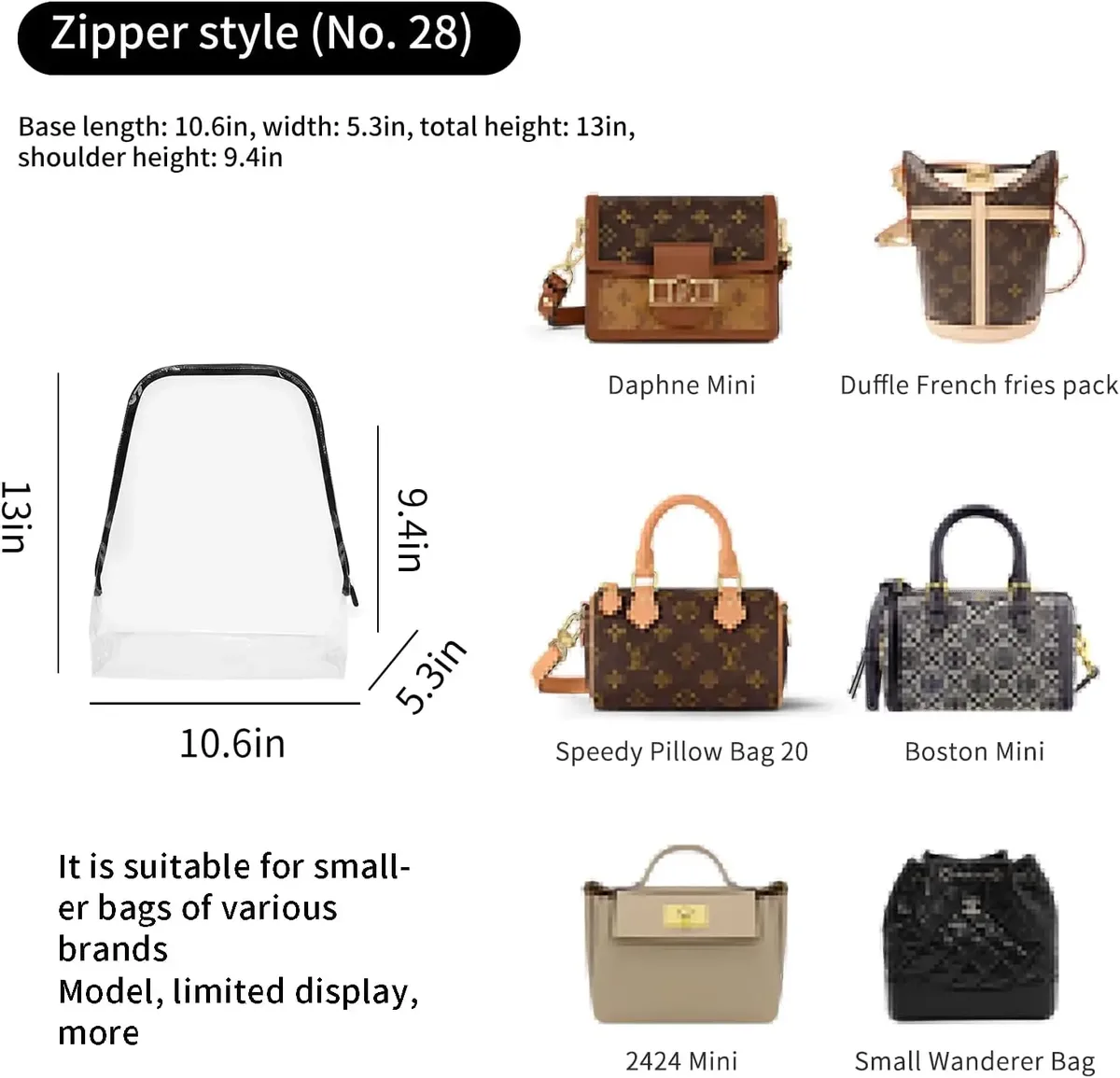 housse de rangement transparente, résistante à l'humidité, sans poussière, pour sacs à main de luxe, organisateur de sac à main premium avec fermeture éclair, sac peu encombrant
