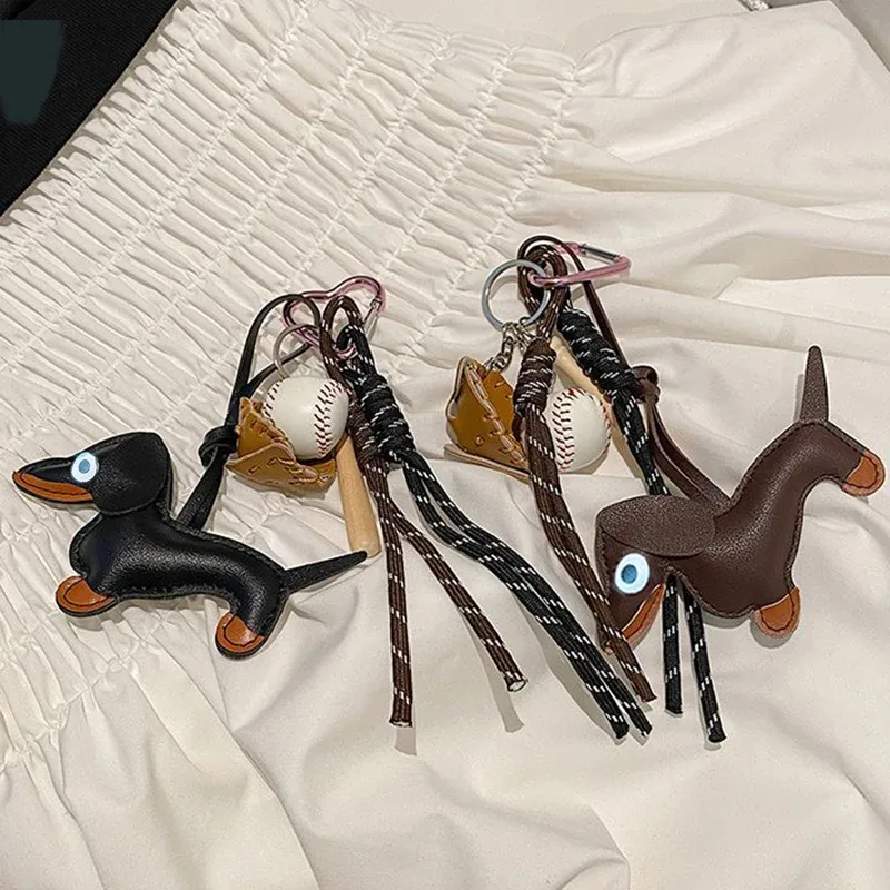 porte-clés chien saucisse mignon, cadeau tendance, corde tissée en cuir, étiquette de bagage anti-perte, breloque de sac de voiture, accessoires de mode pour hommes et femmes, cadeaux