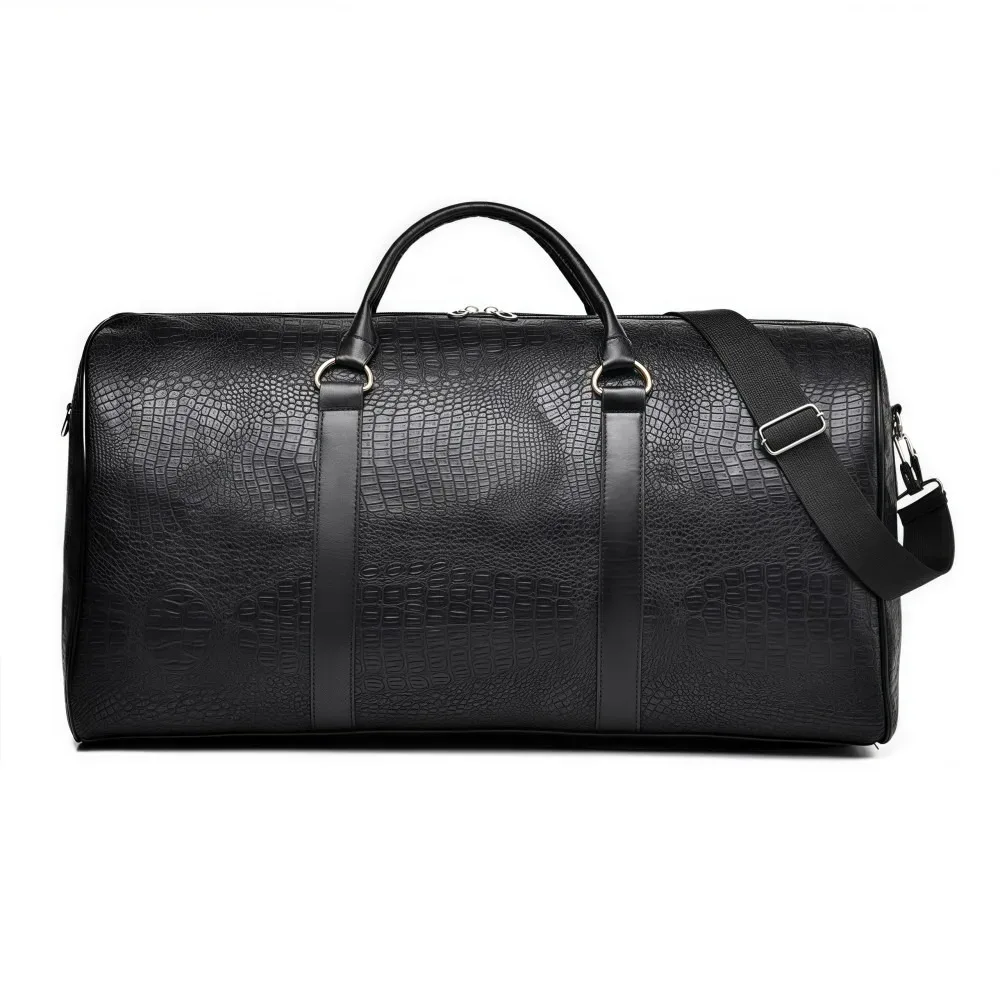 sac de voyage en cuir pu texturé crocodile, bagage de vacances rétro, grande capacité, sac à main durable pour voyage d'affaires, pour hommes et femmes