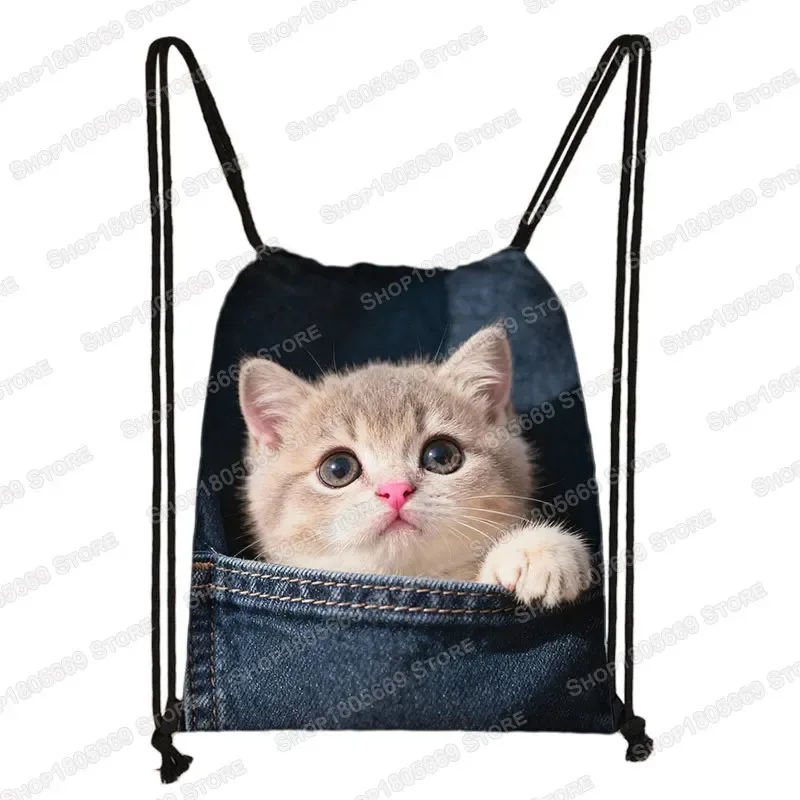 sac de poche imprimé animal pour femme, sac à cordon de serrage, chat mignon et chien, sacs de rangement de loisirs, sac à dos pour adolescent, porte-chaussures pour cadeau de voyage