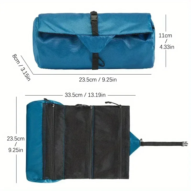 trousse de toilette pliable de voyage pour hommes, pochette de rangement de lavage portable avec séparation sèche et humide, trousse de maquillage étanche pour femmes