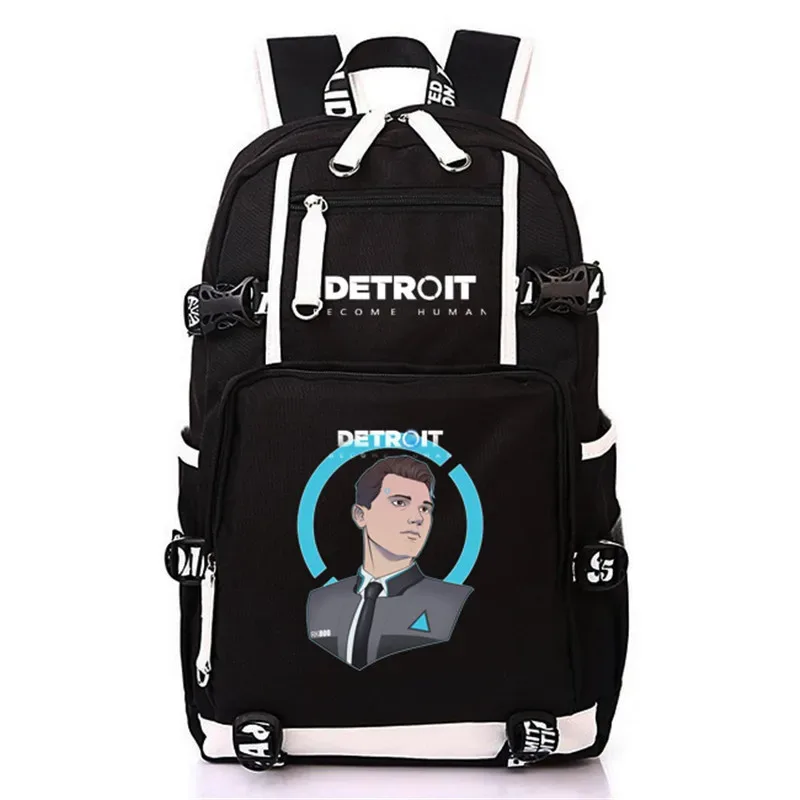 sac à dos usb anime detroit cosplay mochila, sac à dos scolaire, sac à dos pour ordinateur portable, sac lancé, jeu devenu humain