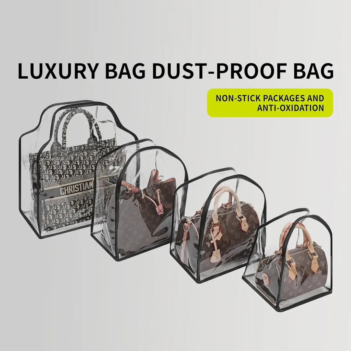 housse de rangement transparente, résistante à l'humidité, sans poussière, pour sacs à main de luxe, organisateur de sac à main premium avec fermeture éclair, sac peu encombrant