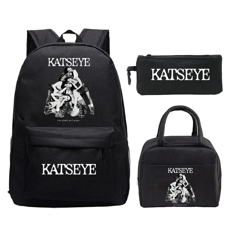 ensemble de sacs à dos katseye pour filles, sac à dos pour étudiants avec sac à déjeuner, trousse à crayons, sacs d'école, cadeaux pour enfants, mochila