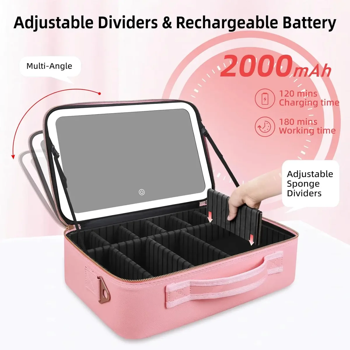Trousse de maquillage grande capacité 15''x11'' avec miroir LED 3 couleurs, organiseur de maquillage, trousse de toilette de voyage