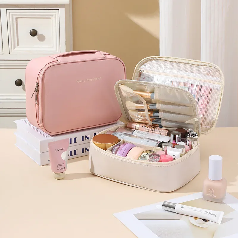 sac à cosmétiques de luxe de grande capacité pour femmes, organisateur de maquillage de voyage portable, sac de rangement de toilette étanche pour voyage et vacances
