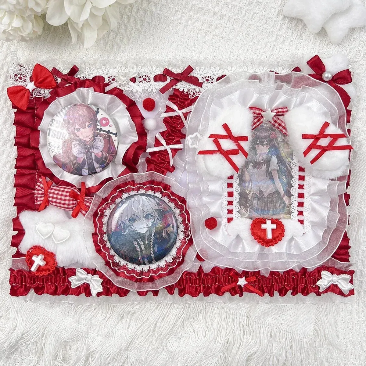 accessoires pour sac ita : porte-cartes et porte-badges anime, organisateur de broches et épingles en ruban et dentelle, insert décoratif pour sac ita, présentoir et rangement pour badges