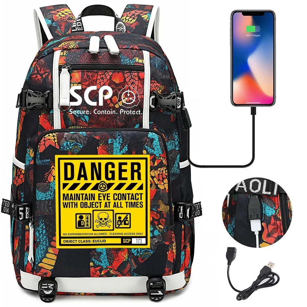 scp secure contain protect sac à dos pour fille et garçon, cartable, grande capacité, sac pour ordinateur portable, étanche, multifonction, chargement usb