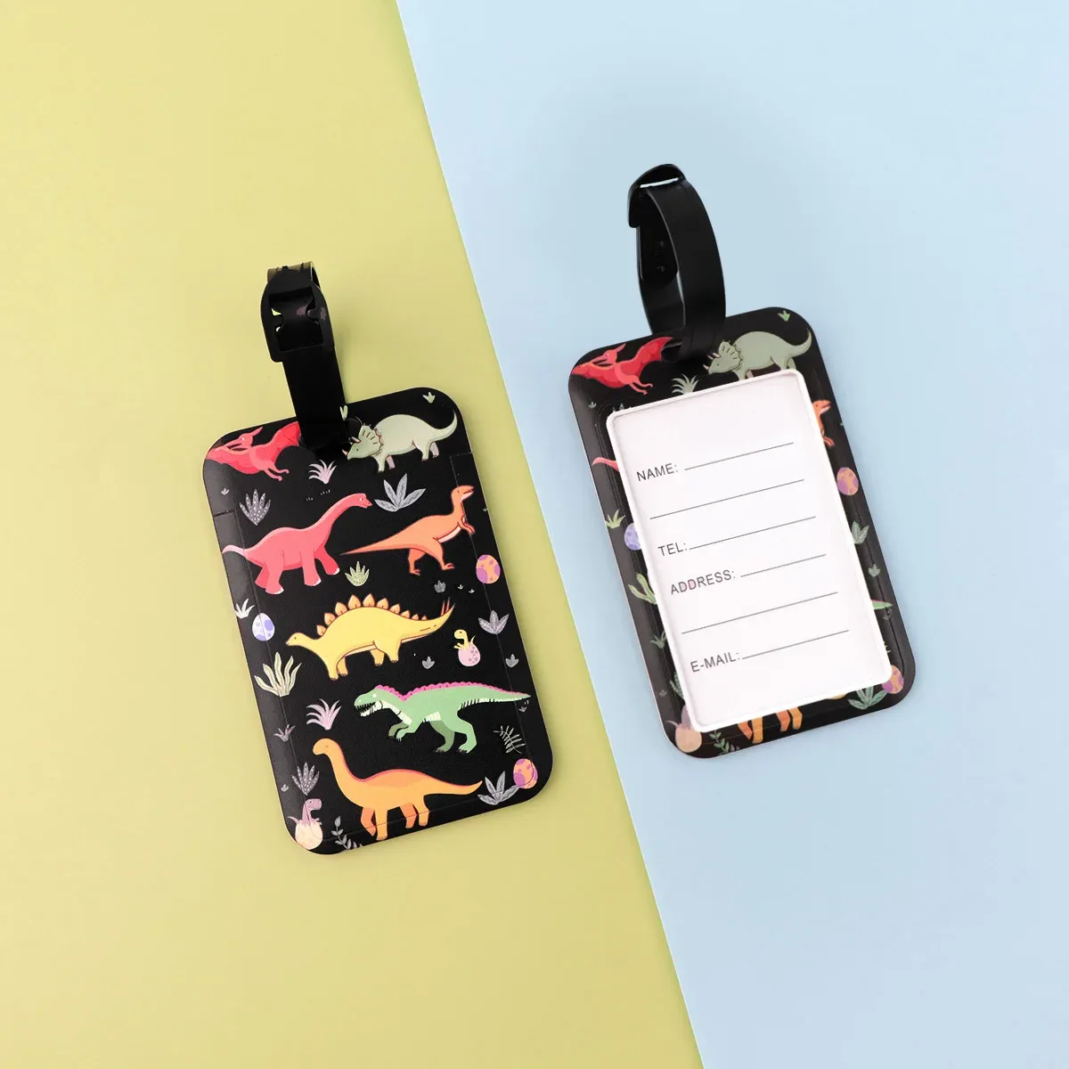 étiquettes de bagage chat dinosaure mignon, identification de valise, porte-nom d'adresse, étiquette de bagage, embarque de voyage, accessoires de valise portables