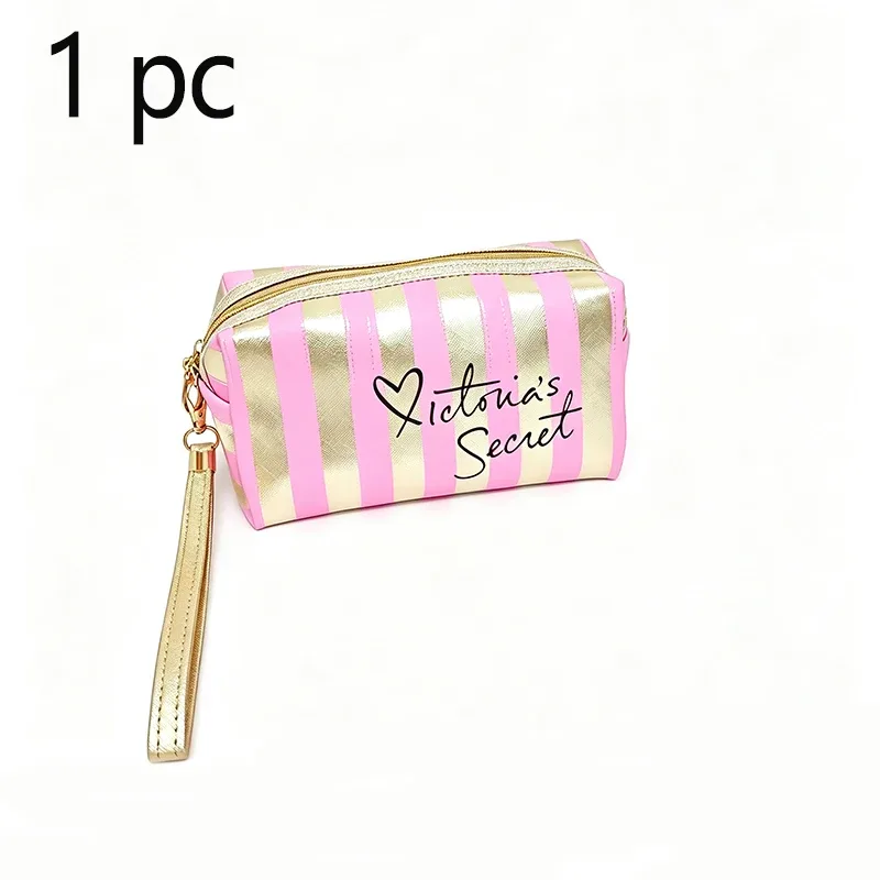 trousse de maquillage rayée imperméable en gros pour femmes, sac cosmétique de voyage avec organisateur de toilette transparent, pochette de plage à fermeture éclair
