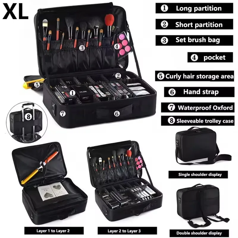 nouveau oxford trousse de maquillage pour femmes professionnel grande capacité voyage trousse à cosmétiques étanche manucure maquillage boîte à outils