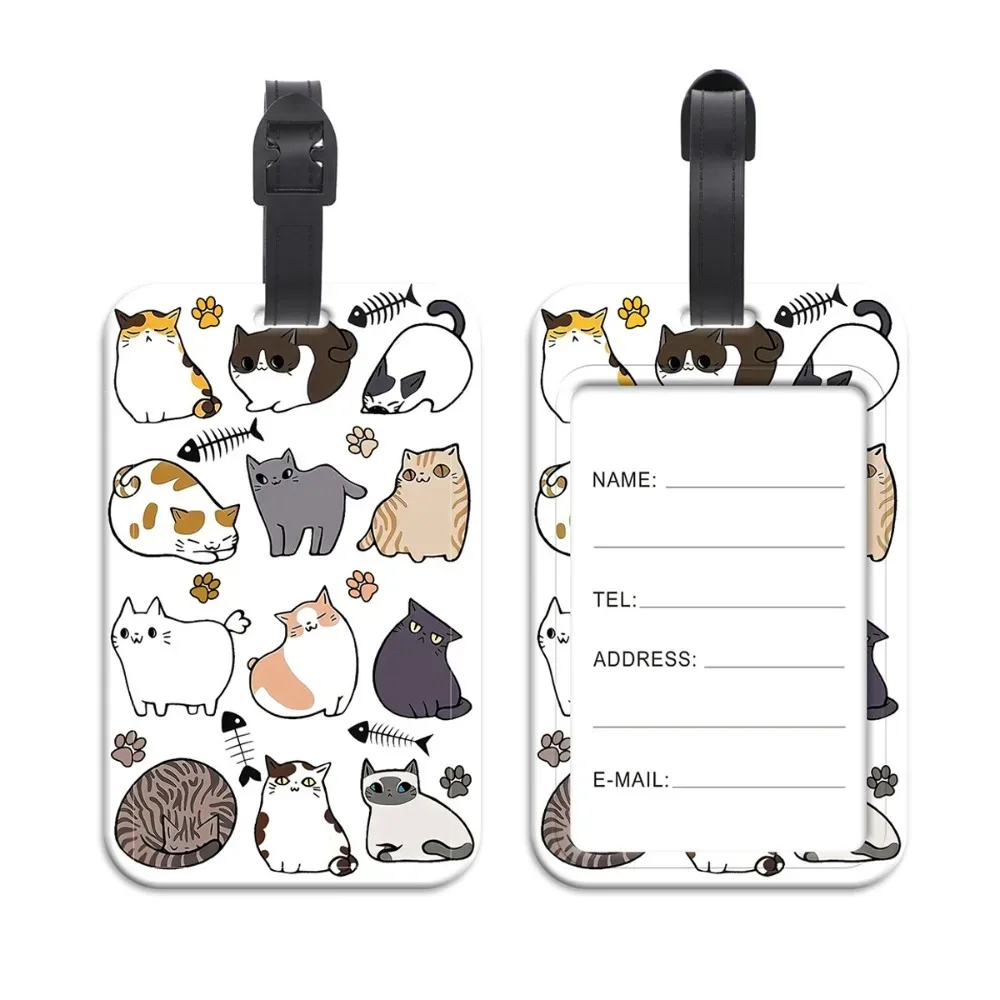 étiquette de bagage en plastique anti-perte, valise artistique, sac à dos, corde suspendue, porte-carte d'identité, porte-badge de chats mignons