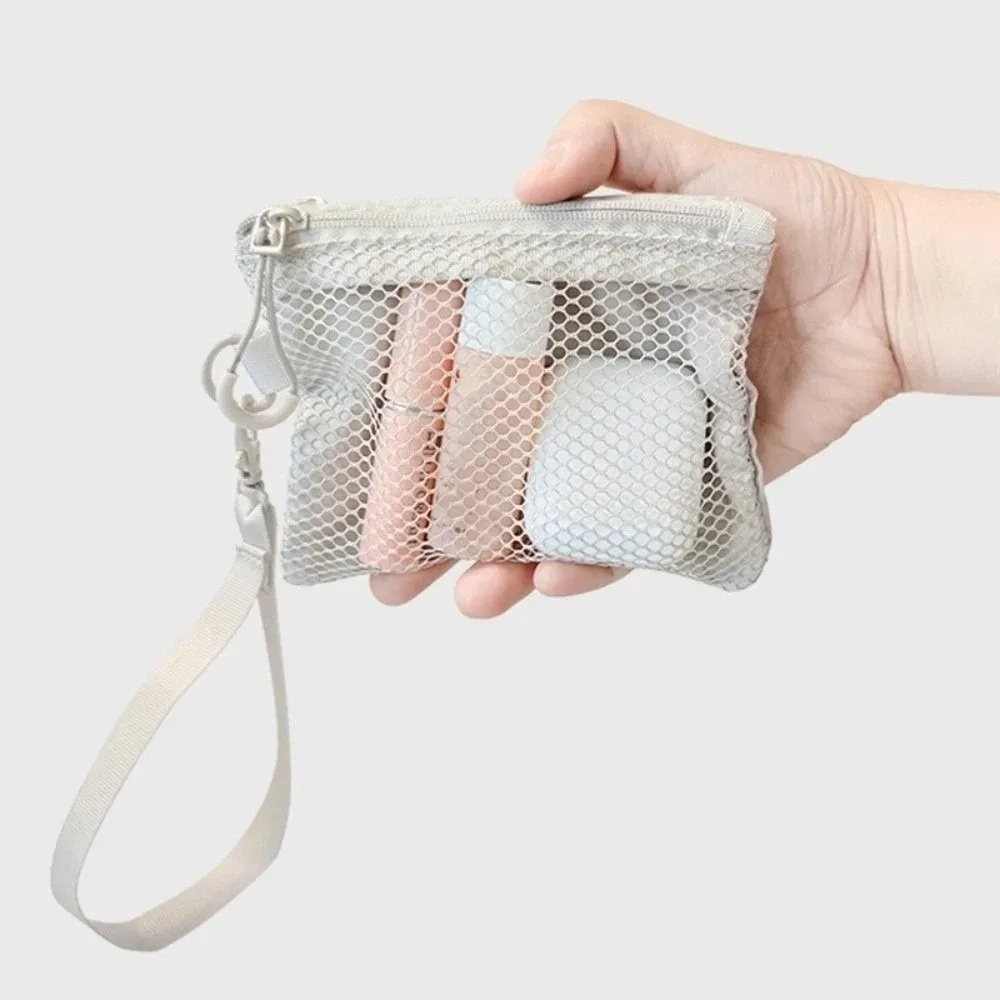 sac de rangement en maille légère, trousse de toilette en polyester avec fermeture éclair, sac à cosmétiques multifonctionnel de couleur unie, utilisation polyvalente