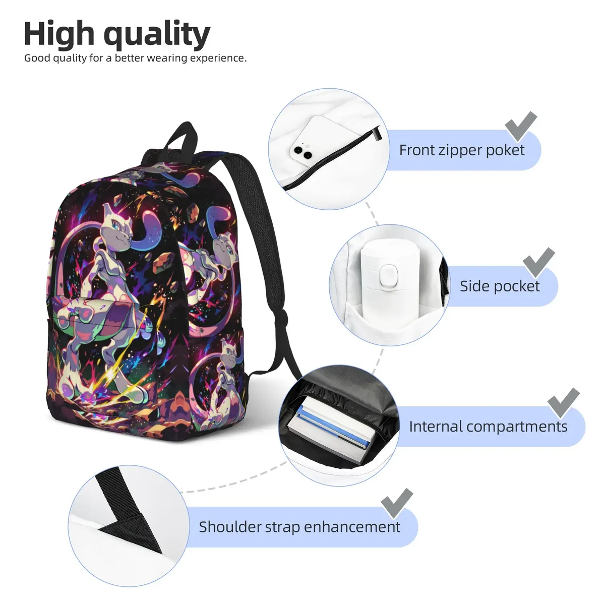 sac à dos pokémon tendance, mochilas, sac à dos de camping tendance avec fermeture éclair