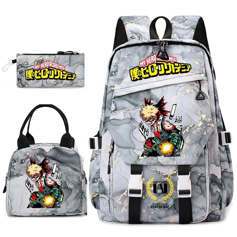 ensemble de sacs à dos scolaires imprimés my hero academia pour filles, sac à dos décontracté léger pour étudiantes avec sac à lunch et trousse à crayons