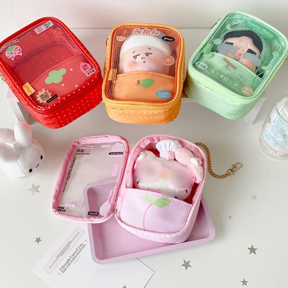 nouveau sac de rangement transparent carré à motifs de dessins animés et de fruits, pendentif décoratif pour sac à dos de filles, sac de présentation de figurines, cadeaux