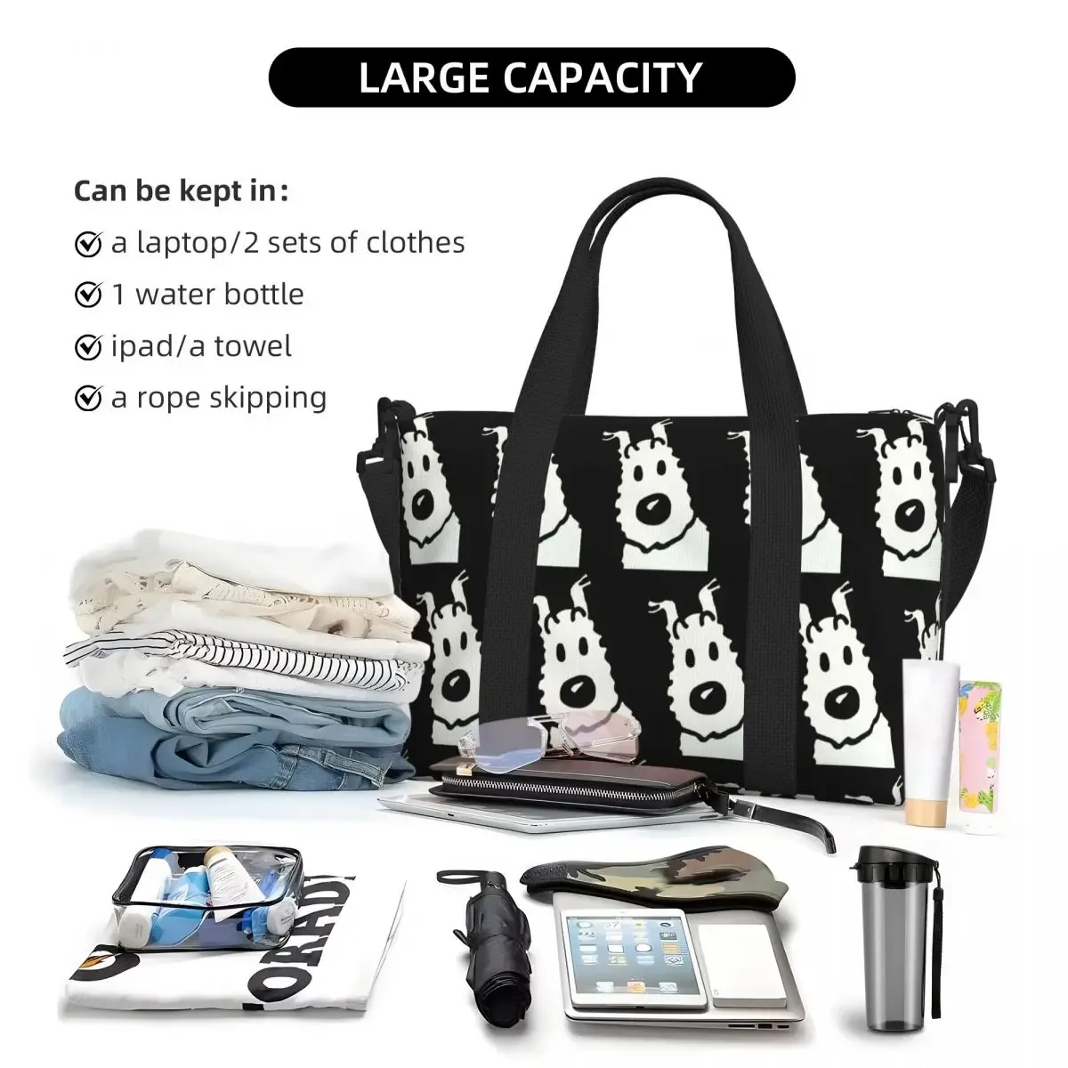 sac de voyage de plage the adventures of t-tintin-s, fourre-tout de grande capacité pour salle de sport, sac à bandoulière de shopping pour femmes