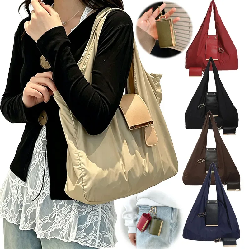 Mini sac fourre-tout réutilisable avec porte-clés, léger, écologique, pliable, sac de courses grande capacité, porte-clés extensible, sac pour femme