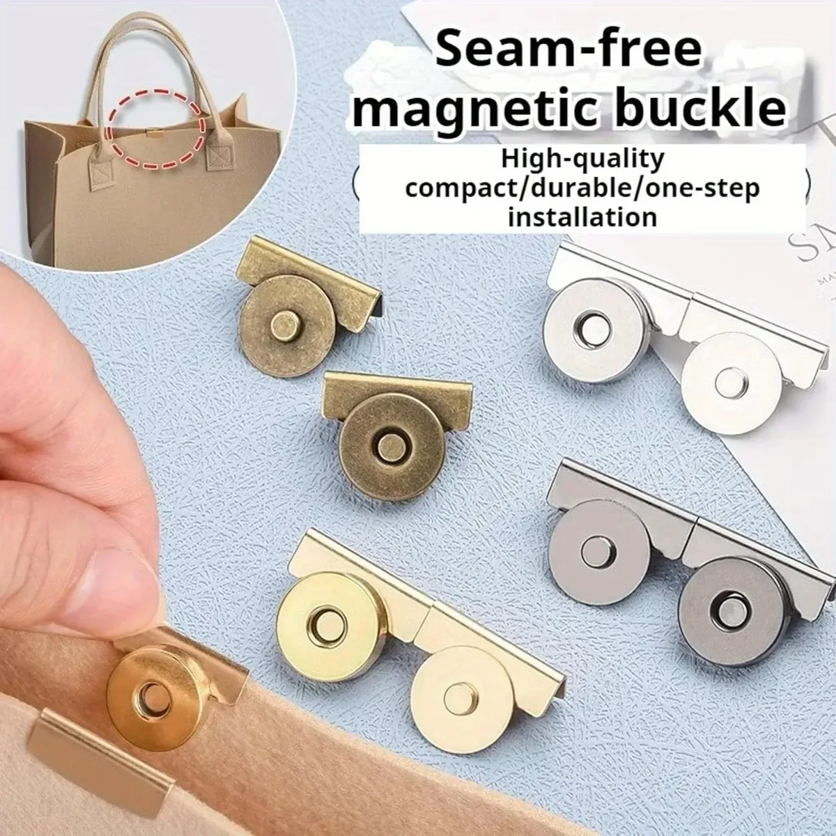 5 paires de boutons à pression en métal, fermoir à boucle magnétique sans couture pour sacs fourre-tout, vêtements et artisanat de bricolage, clip sans couture pour sac à main