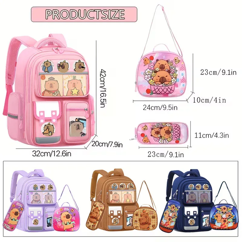 sacs d'école pour enfants capybara, pour garçons et filles, soulagent la charge, protègent la colonne vertébrale, sangles larges, sac à dos scolaire, sac à livres