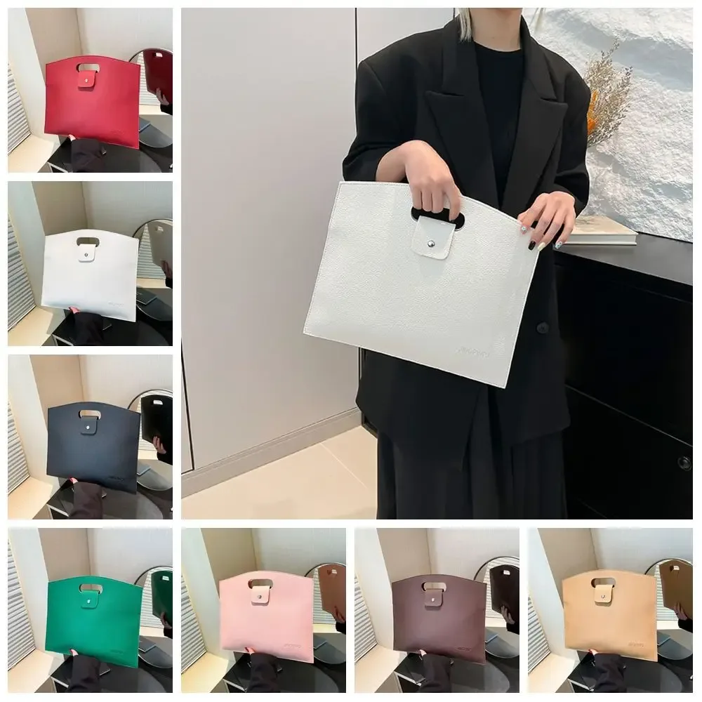 sac fourre-tout élégant en pu pour documents de bureau, sac pour ordinateur portable de grande capacité, sac à main de couleur unie, sac de fichiers pour femmes