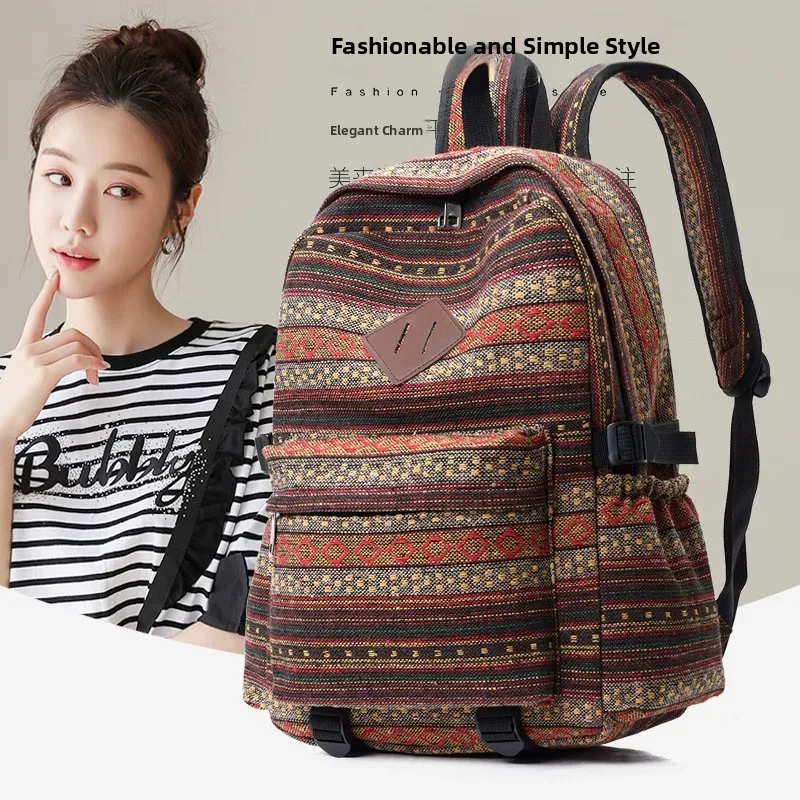 sac à dos de voyage décontracté en coton et lin, style ethnique, grande capacité, unisexe, pour loisirs en ext