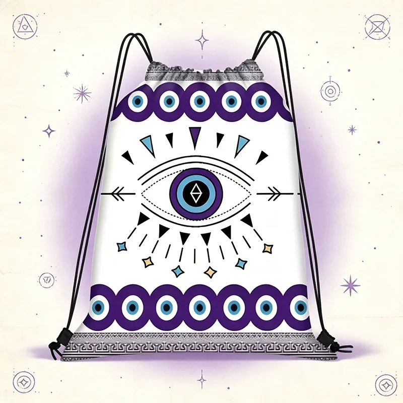 1 sac à cordon œil grec contre le mauvais œil - sac à dos à cordon œil mystique de la providence violet et bleu pour le yoga, les festivals et comme cadeau porte-bonheur